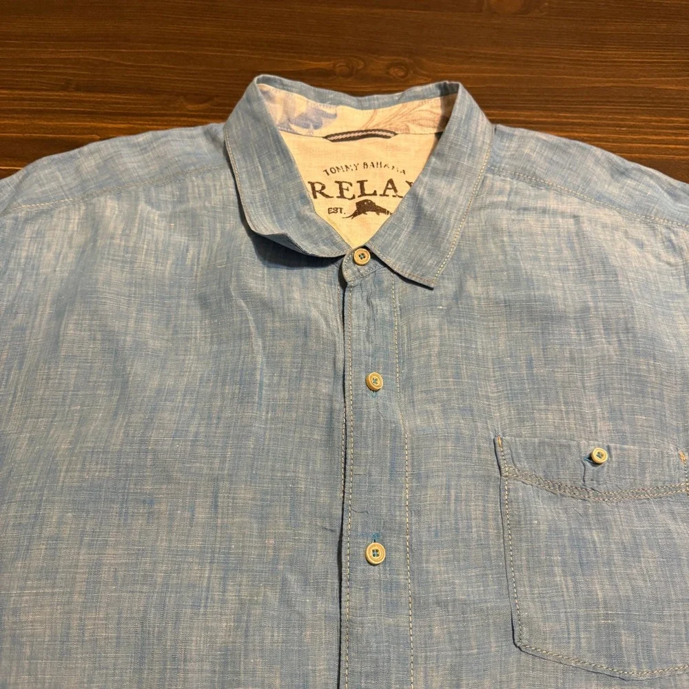 Tommy Bahama Button Down Shirt Relax Fit Mens 3XL Linen Vacation Summer Dad Blue